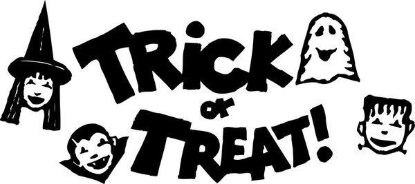 Woodcut Illustration of Trick or Treat Type Design