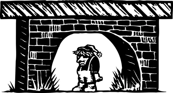 Woodcut Ilustración de Troll Under a Bridge — Vector de stock