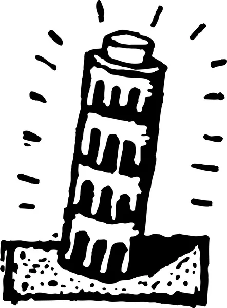 Woodcut Ilustración de la Torre de Pisa — Vector de stock