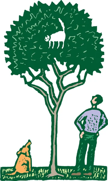 Holzschnitt-Illustration einer Katze, die in einem Baum steckt — Stockvektor