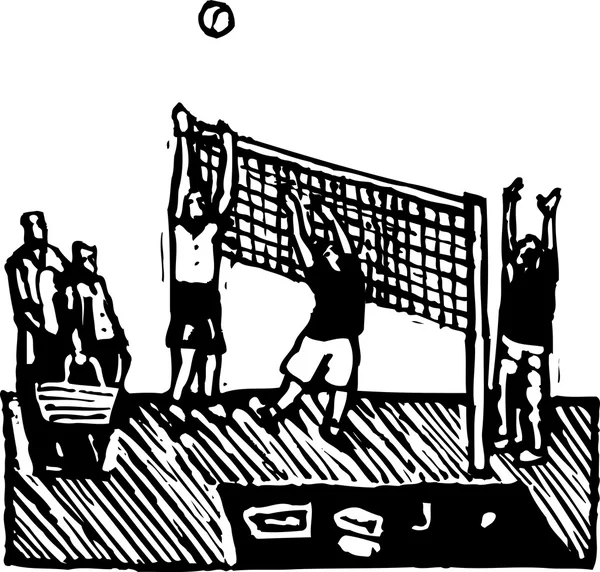 Träsnitt illustration av volleyboll — Stock vektor