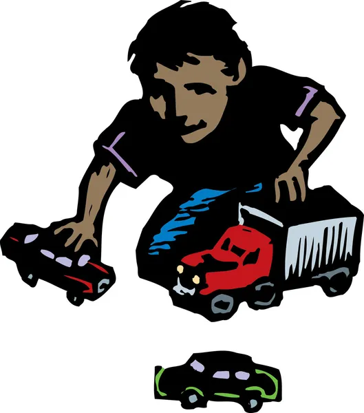 Játékszert autók játék fiú fametszet illusztrációja — Stock Vector
