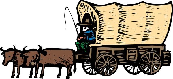Woodcut Ilustração de Conistoga Wagon — Vetor de Stock