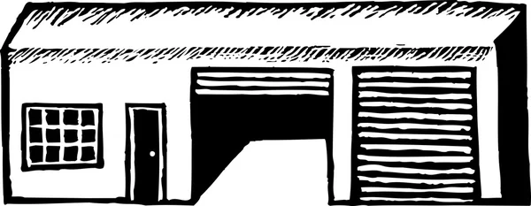 Ilustración de Woodcut de Warehouse — Vector de stock