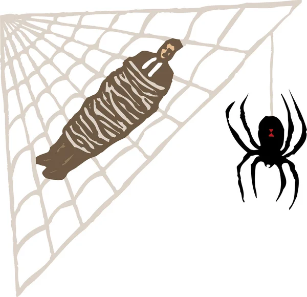 거미줄에 갇혀 남자의 목 판화 그림 — 스톡 벡터