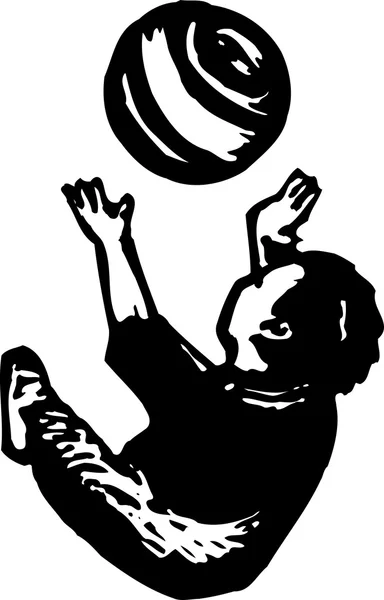 Woodcut ilustração de menino brincando com bola —  Vetores de Stock