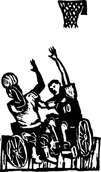 Woodcut Ilustración de Silla de Ruedas Baloncesto — Vector de stock