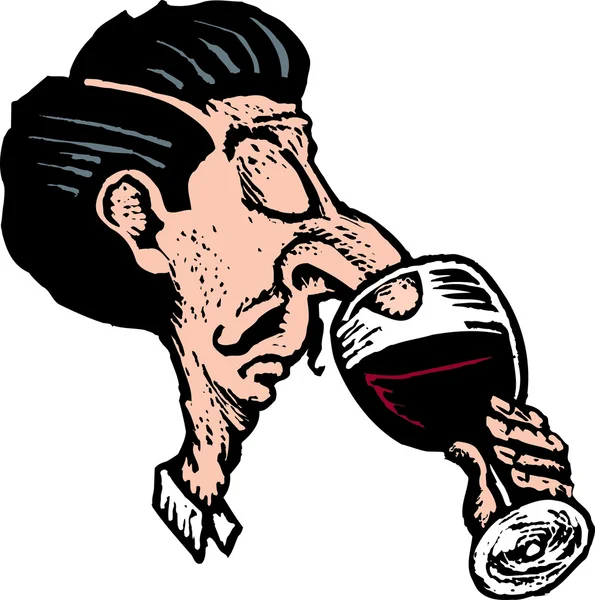 Woodcut Illustrazione di vino Snob — Vettoriale Stock