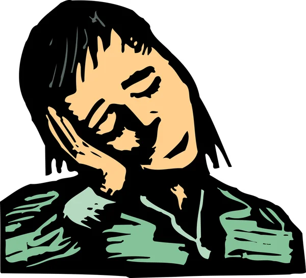 Woodcut ilustração de mulher deprimida ou adormecida —  Vetores de Stock
