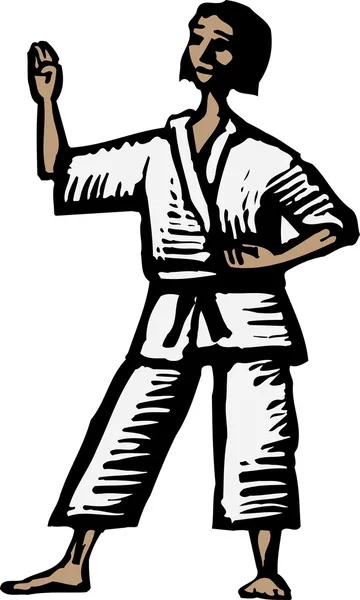 女人练武术的木刻插图 — 图库矢量图片