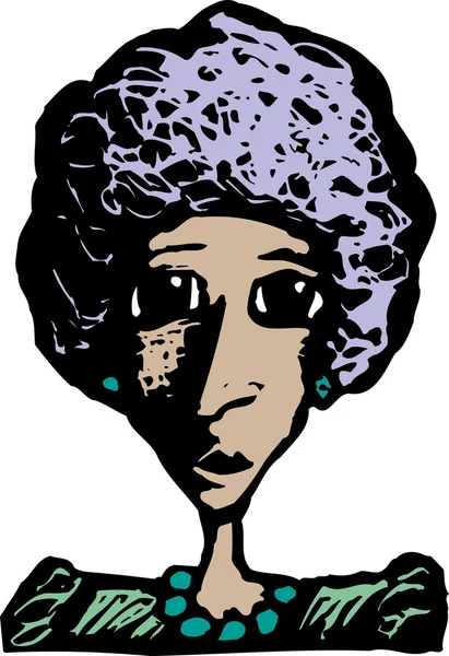 Woodcut Ilustración de la mujer con el pelo grande — Vector de stock