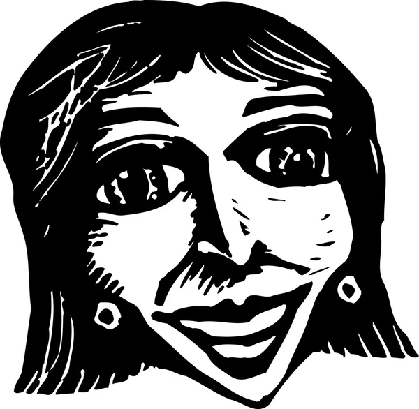 Dřevoryt ilustrace ženy s úsměvem — Stockový vektor