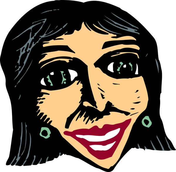 Woodcut ภาพประกอบของผู้หญิงที่ยิ้ม — ภาพเวกเตอร์สต็อก