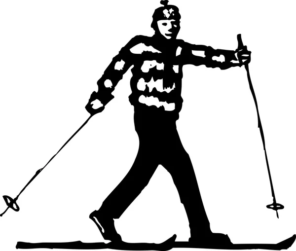 Gravure sur bois Illustration de l'homme Ski de fond — Image vectorielle