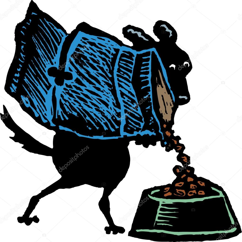 Dog Pouring Dog Food in Dog Bowl