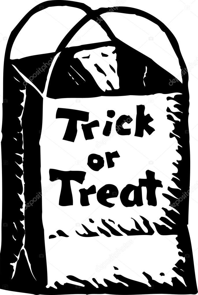Woodcut Illustration of Trick or Treat Bag