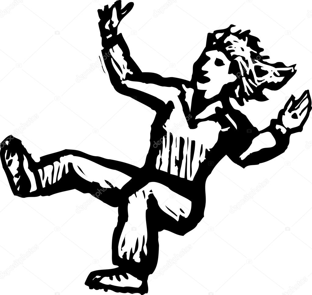 Woodcut Illustration of Woman Falling