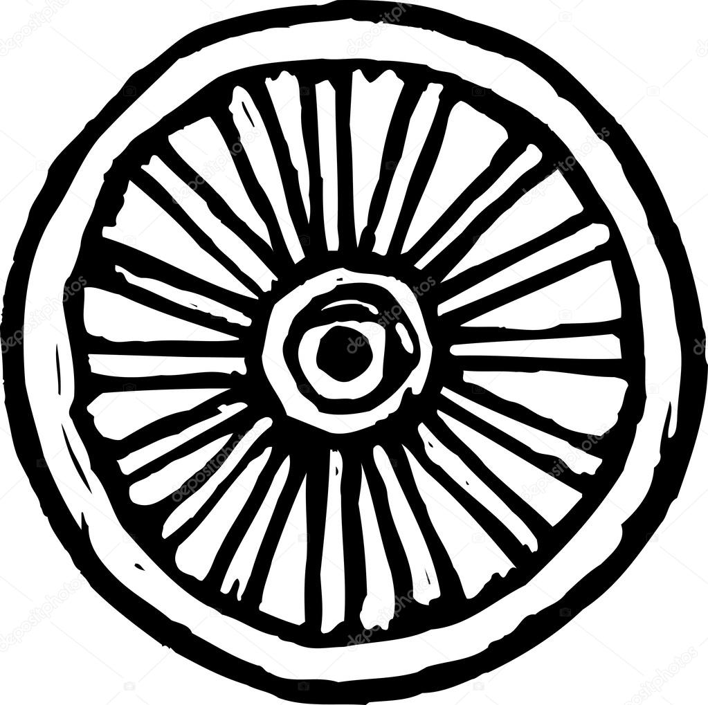 Woodcut Illustration of Wagon Wheel