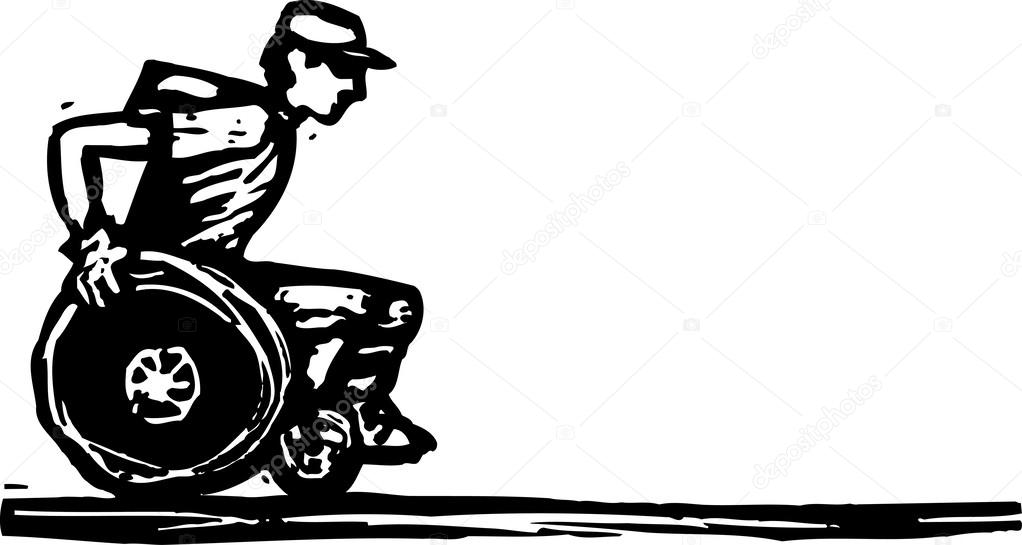 Woodcut illustration of Wheelchair Racing