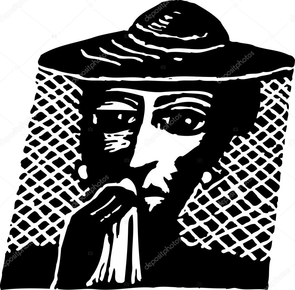 Woodcut Illustration of Woman in Black