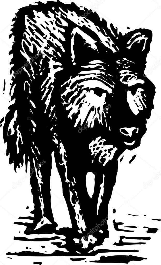Woodcut Illustration of Werewolf