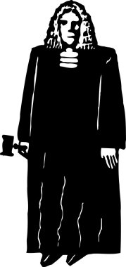 Woodcut Illustration of Judge in Robes clipart