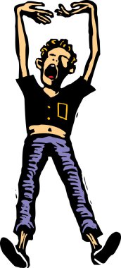 esneme ve germe uykucu çocuk gravür çizimi