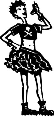 punk, goth, emo girl genç gravür çizimi