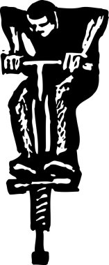 adam pogo stick üzerinde atlama gravür çizimi