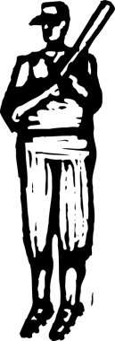 beyzbol sopası ile oyuncu gravür çizimi