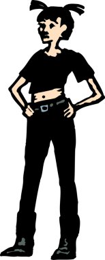 goth veya emo girl genç gravür çizimi