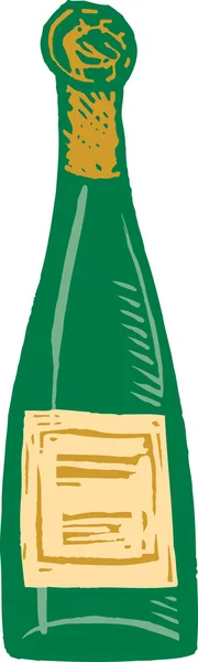 Holzschnitt-Illustration einer Flasche Champagner — Stockvektor