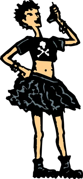 Woodcut Ilustração de Punk, Goth, Emo adolescente menina — Vetor de Stock