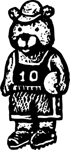 Woodcut ilustração de urso animal esportes mascote com basquete — Vetor de Stock