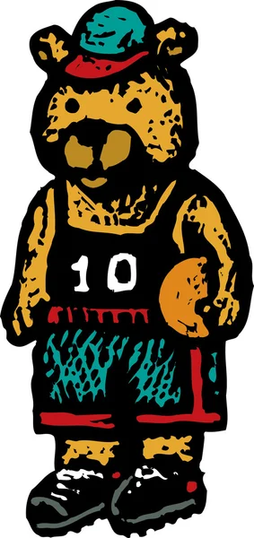 Woodcut ilustração de urso animal esportes mascote com basquete —  Vetores de Stock