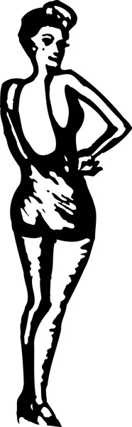 Drzeworyt ilustracja 1940 woman szałowy strój kąpielowy — Wektor stockowy