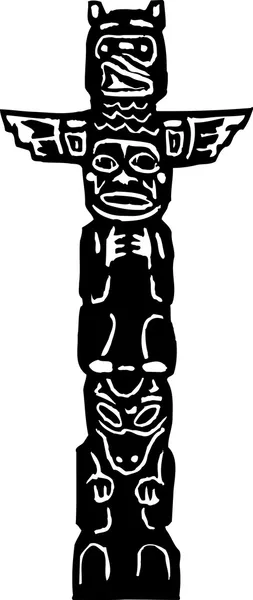 Houtsnede illustratie van native american totem pole — Stockvector