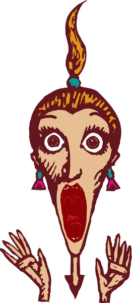 Gravure sur bois Illustration d'une femme criant de peur — Image vectorielle