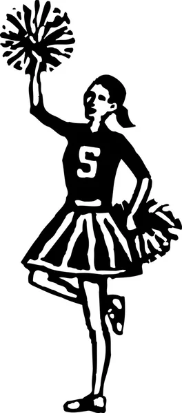 Woodcut Illustrazione di ragazza cheerleader — Vettoriale Stock