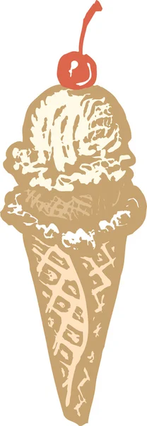 Woodcut illustration of Waffle Ice Cream Cone — Stock Vector