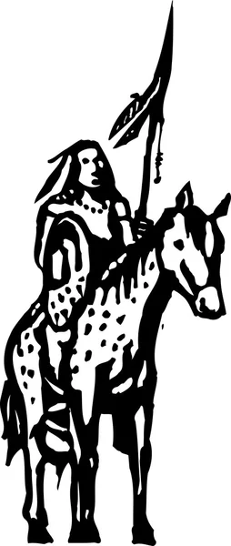 Woodcut Ilustração do guerreiro nativo americano — Vetor de Stock
