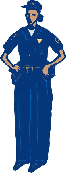 Woodcut Ilustración del oficial de policía femenino — Vector de stock