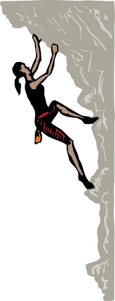 Woodcut Illustration of Woman Rock Climber — Stock Vector