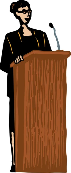 Holzschnitt-Illustration einer Frau, die eine Rede hält — Stockvektor