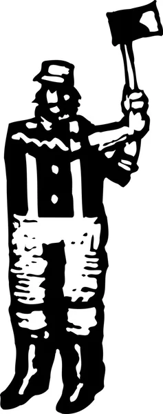 Εικονογράφηση ξυλογραφία του ξυλοκόπος αιώρησης τσεκούρι — Διανυσματικό Αρχείο