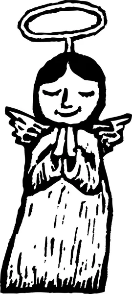Kis lány angyal fametszet illusztrációja — Stock Vector