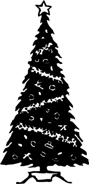 Holzschnitt-Illustration des Weihnachtsbaums — Stockvektor