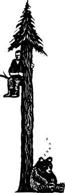 adam vektör çizim ağacında ayı tarafından tuzağa.