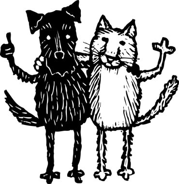 kedi ve köpek arkadaş vektör çizim