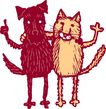 kedi ve köpek arkadaş gösteren resim